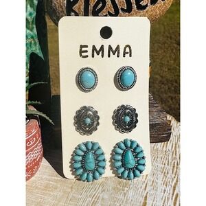 Emma Turquoise Stud Earrings Set Southwestern Cowgirl Western Style Jewelry